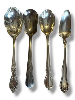 Condiment serving spoons, vintage/antique, ornate